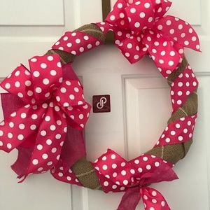 Rainbow Pink Dot Wreath Burlap Wreath Large Sized Final Sale